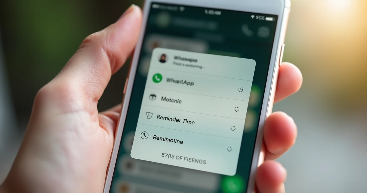 Pessoa segurando o celular com a tela do WhatsApp aberta mostrando o novo recurso de lembrete na interface de uma conversa particular 