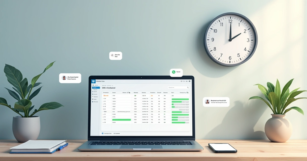 Ilustração de agenda e notificações organizadas mostrando lembretes de check-in sem excesso de spam 