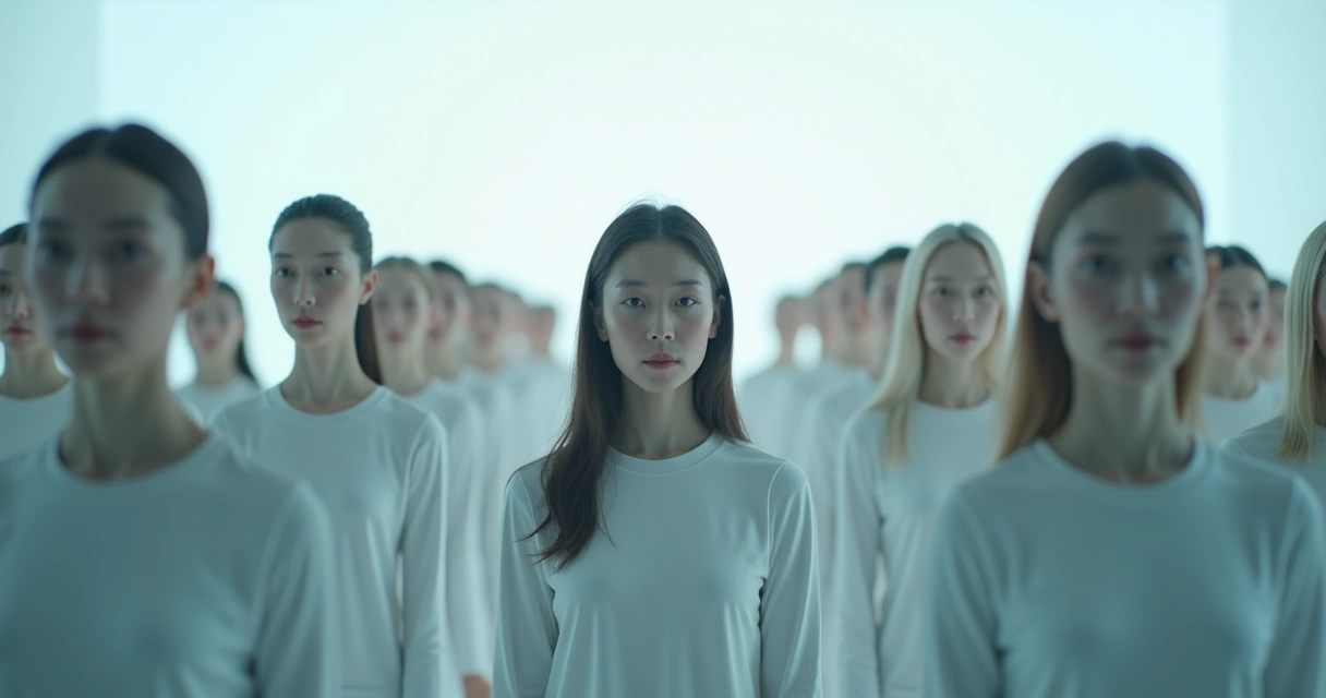 Rostros sin expresión y colores claros, sin reflejar emociones 