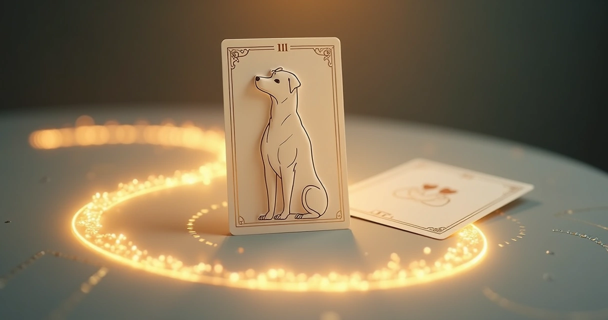 Lenormand Dog card beside a glowing path symbolizing loyal friendship 