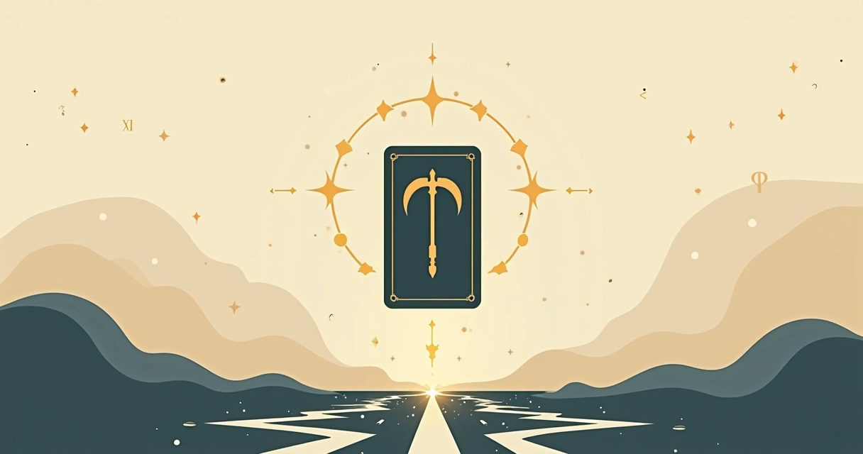 Lenormand scythe card making a clean cut through intersecting paths 