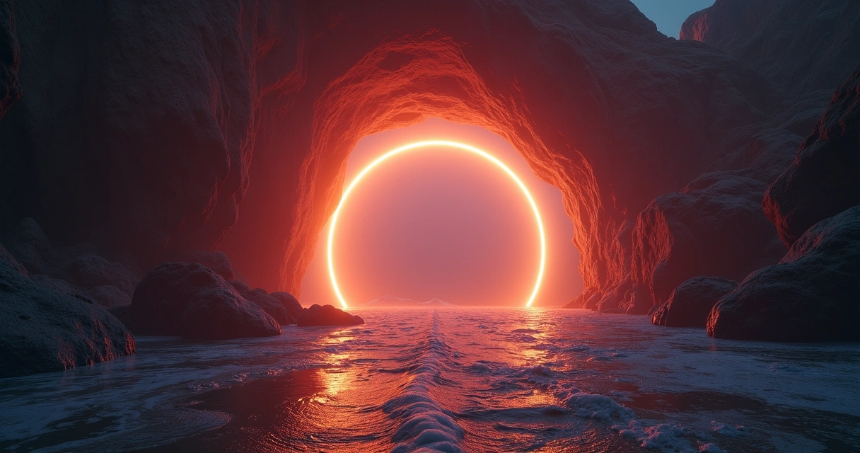 Arco luminoso brilhante criado por lente gravitacional ao redor de objeto invisível no espaço profundo 