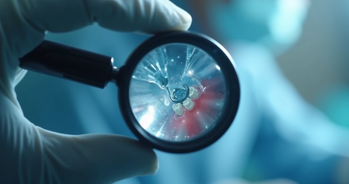 Lente de lupa médica destacando detalhe preciso do campo de visão 