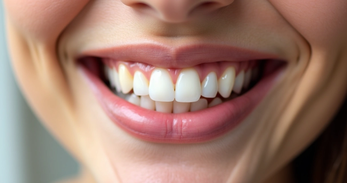 Paciente sorrindo mostrando lentes de porcelana nos dentes superiores 
