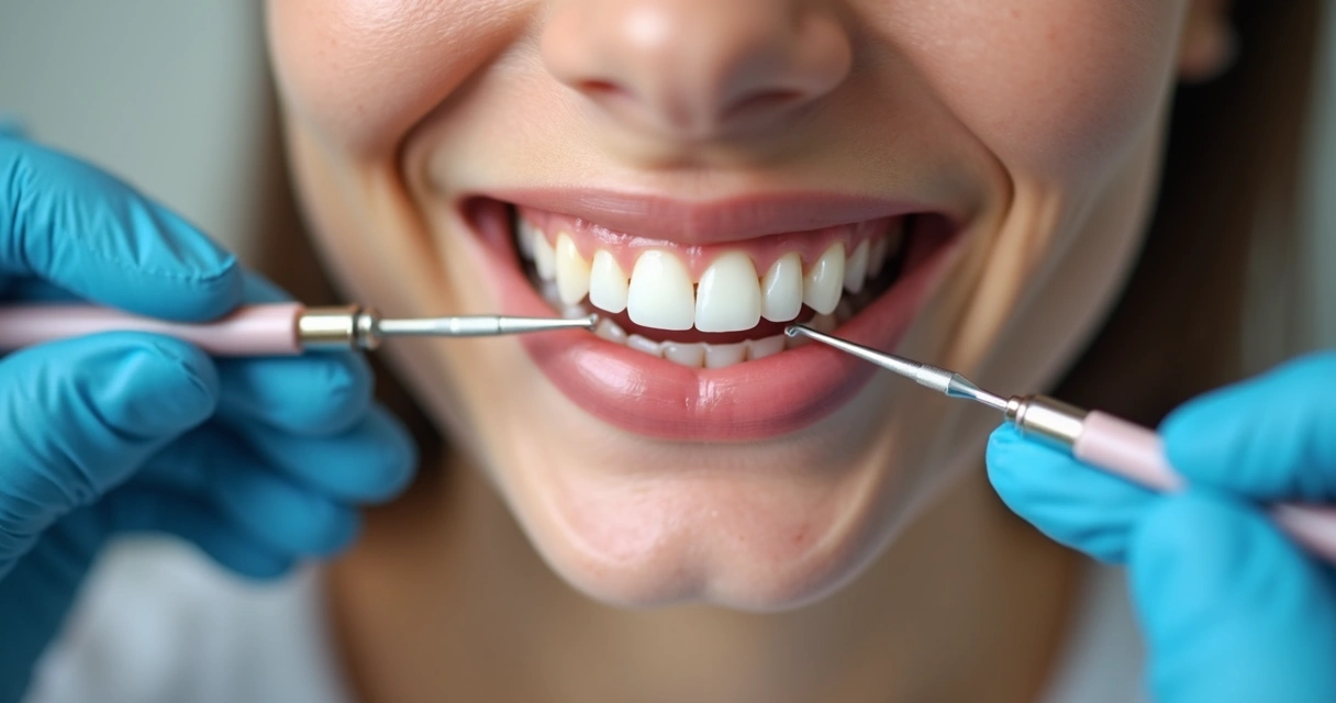 Detalhe de boca sorrindo com lentes de contato assentadas 