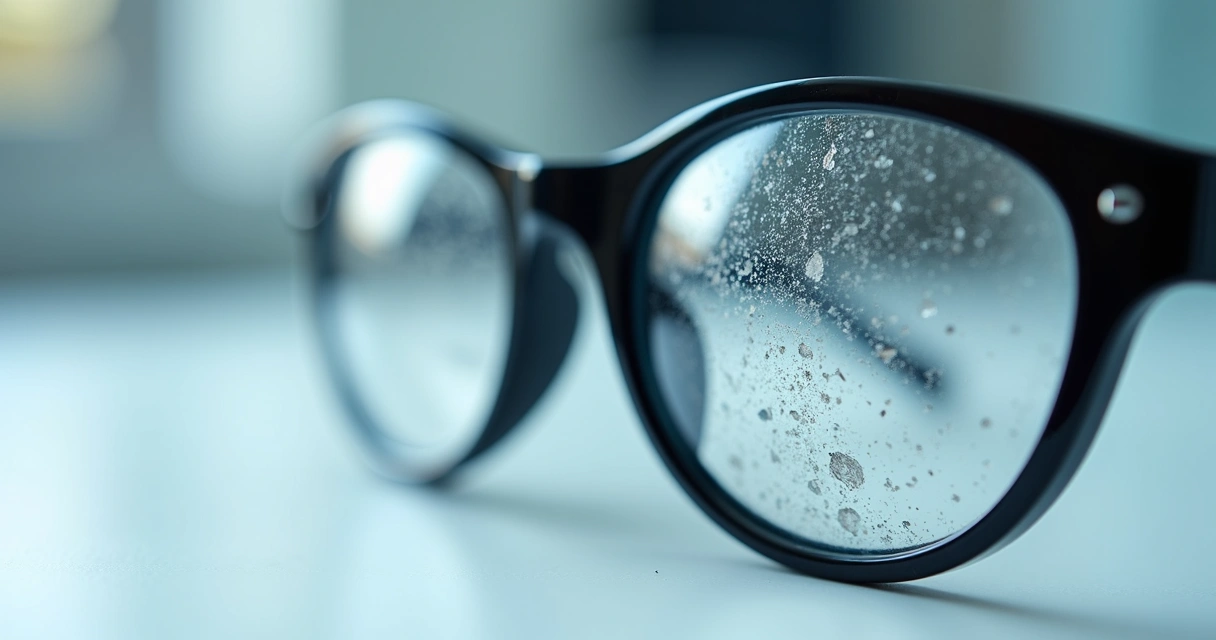 Lentes de lupa cirúrgica com arranhões visíveis 