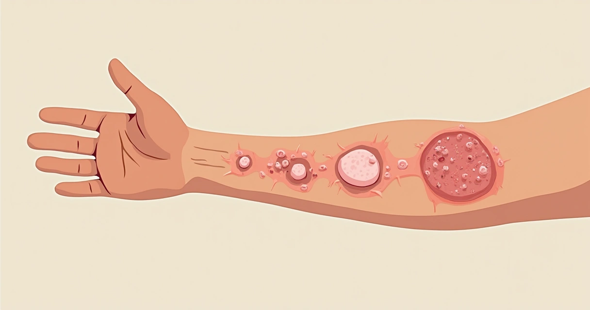 Infecções cutâneas por micobactérias não tuberculosas em imunocompetentes 5 Diversos tipos de lesão cutânea em sequência evolutiva no braço humano, mostrando nódulos, placas e úlceras