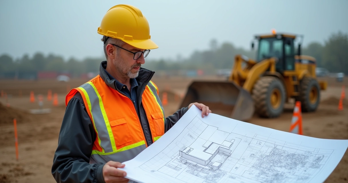 Engenheiro analisando levantamento planialtimétrico em terreno 