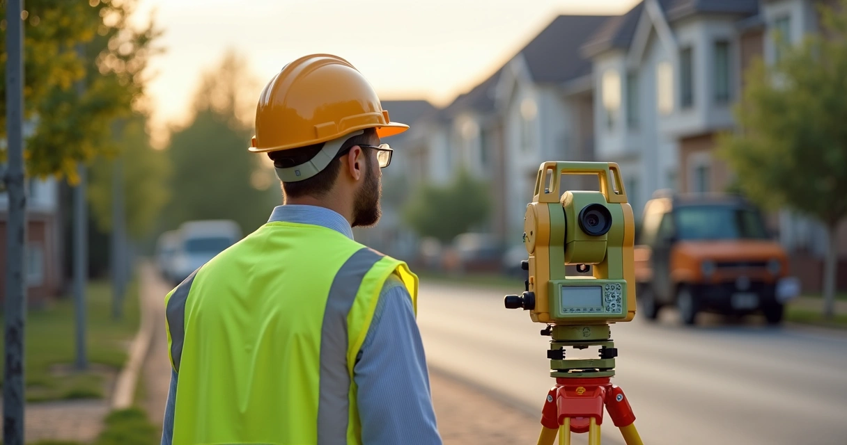 Equipe realizando levantamento topográfico em terreno urbano 