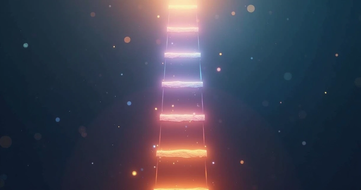 Diagram of five ascending levels of consciousness with human silhouettes at each level 