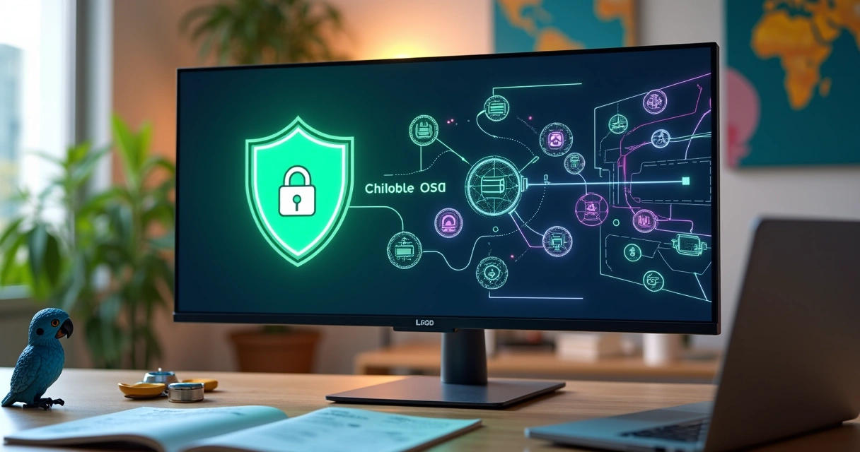 Painel digital mostrando proteção de dados LGPD integrada a automações no Bubble 
