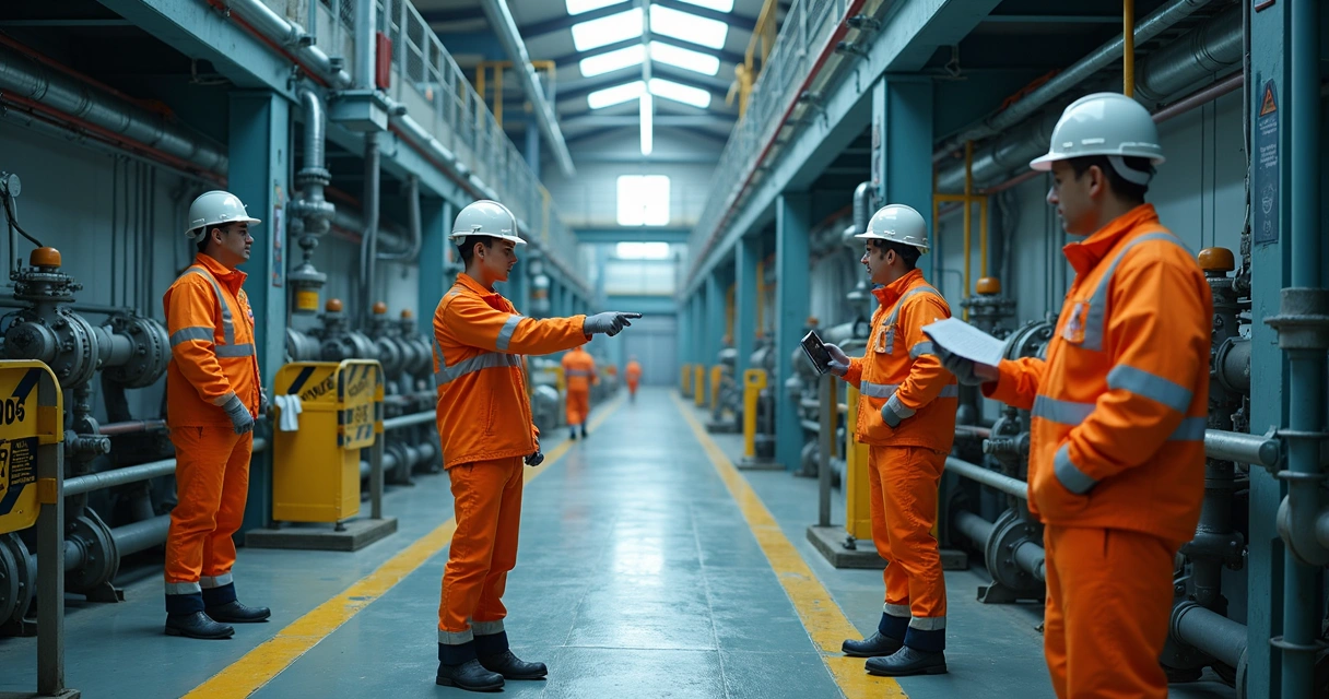 Equipe técnica aguardando liberação de área industrial 