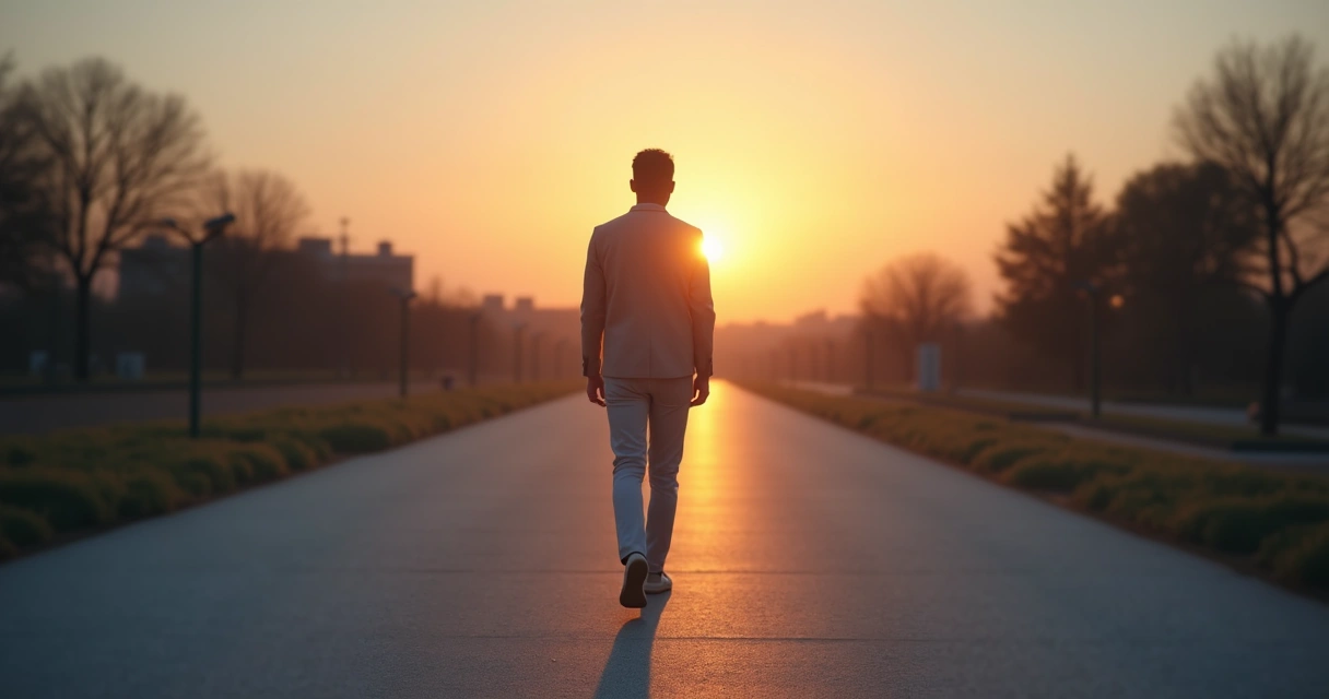 Pessoa caminhando à frente deixando sombras de relações antigas para trás 