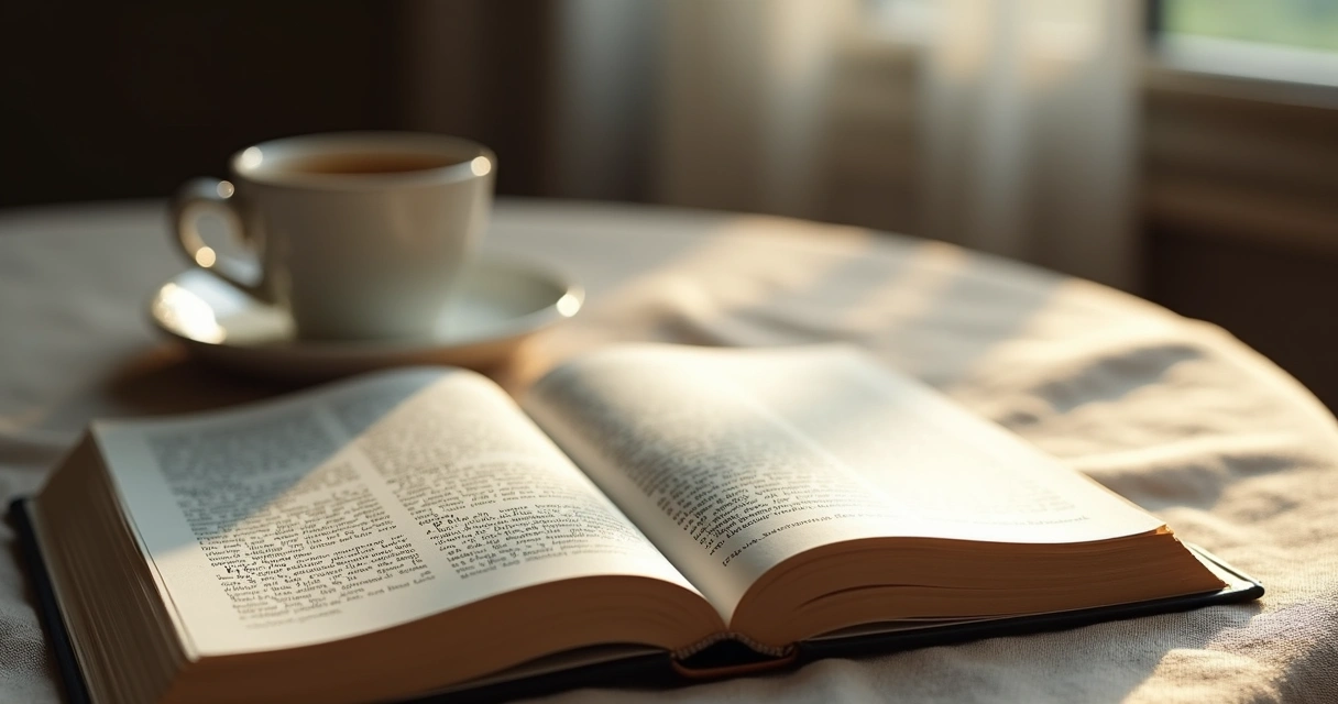 Libro filosófico junto a taza de café, ambiente tranquilo 