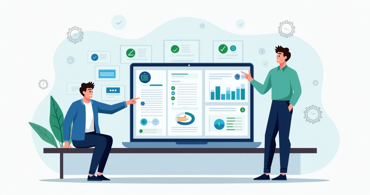 Ilustración de libros laborales digitales organizados en una pantalla de computadora 