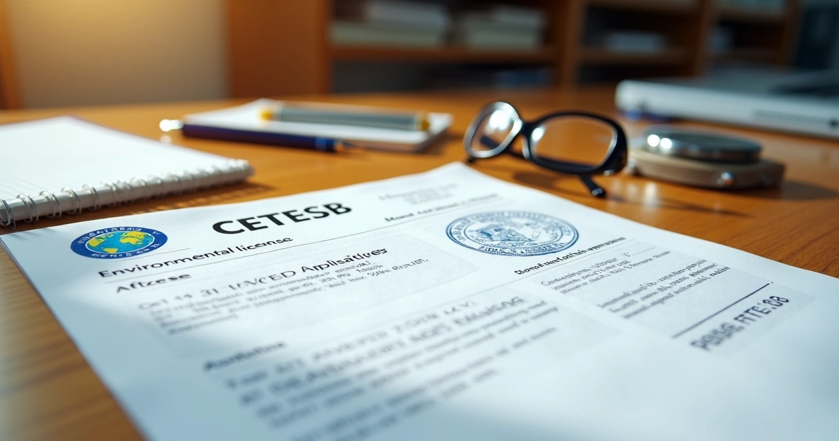 Licença da CETESB emitida sobre a mesa com selo e assinatura 
