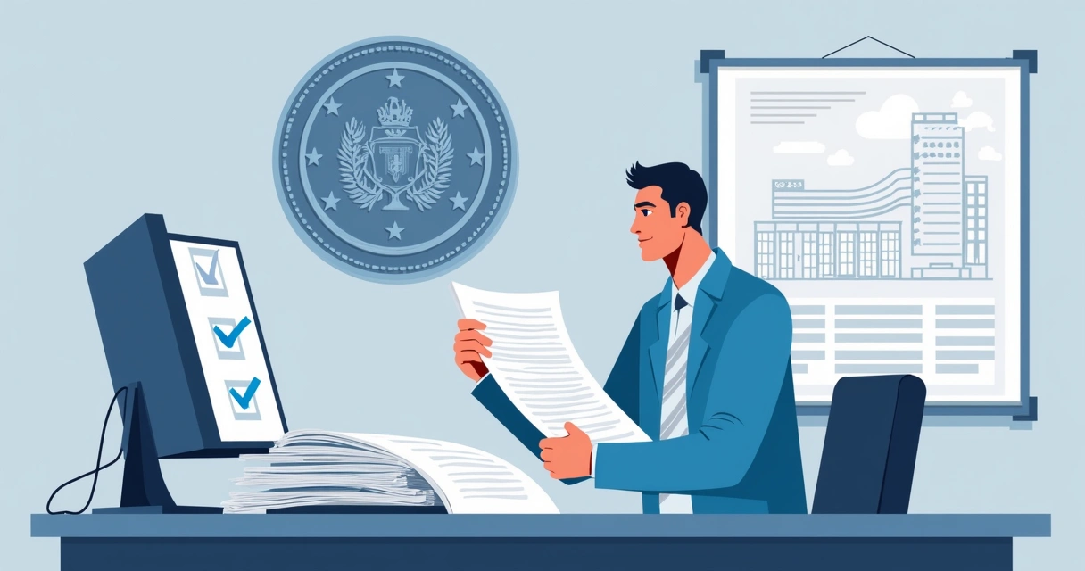 Atendente da prefeitura analisando documentos do estabelecimento