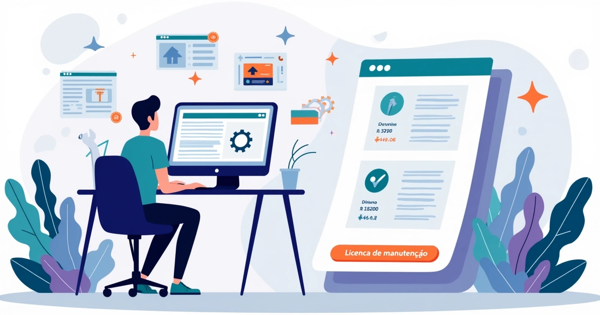 Ilustração de profissional configurando manutenção recorrente em site 