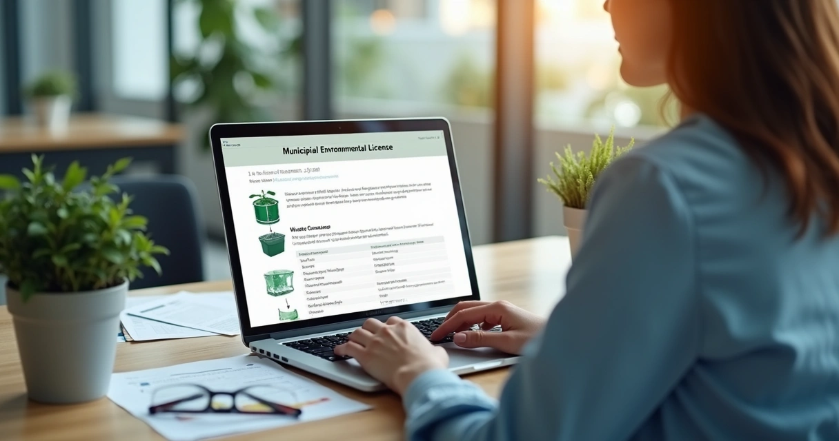 Pessoa acessando sistema digital para licenciamento ambiental de caçamba 