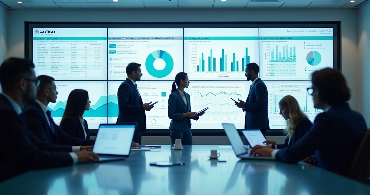Profissionais analisando licitação digital em tela 
