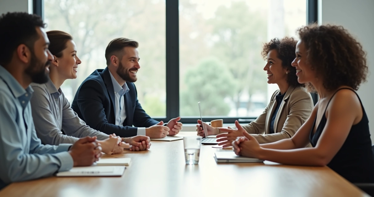 Líder escutando com atenção um colega em reunião de equipe pequena 