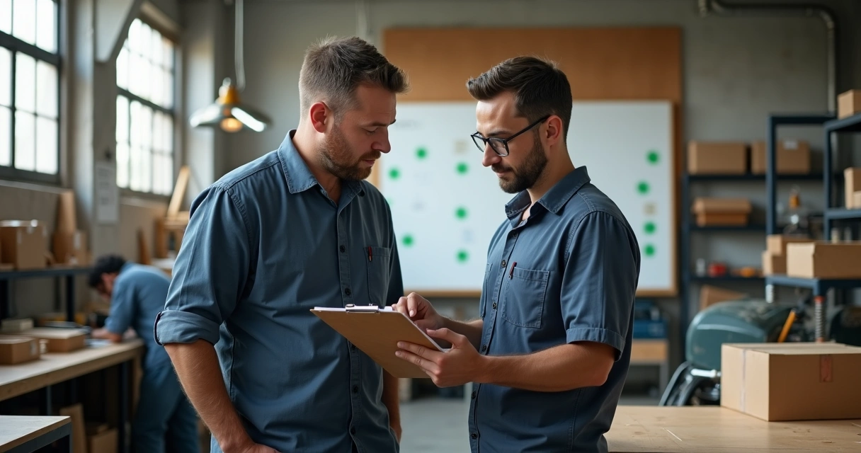 Líder de PME agradece colaborador em ambiente de produção moderno 