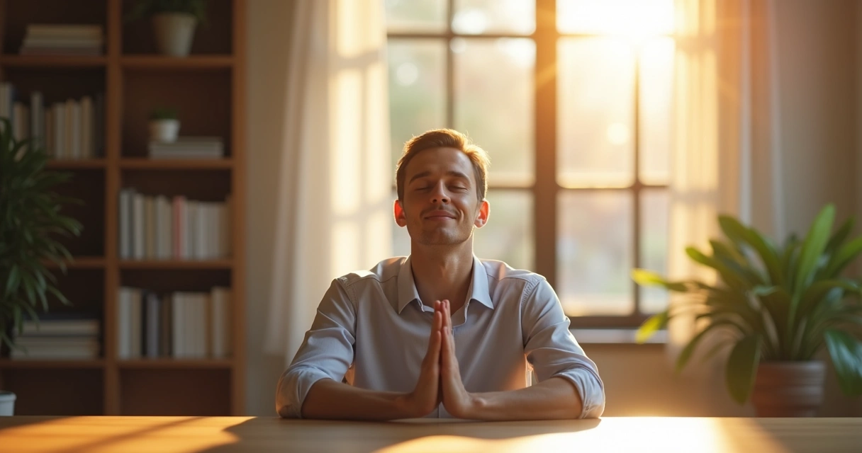 Líder sentado à mesa preparando-se para dar feedback de forma consciente
