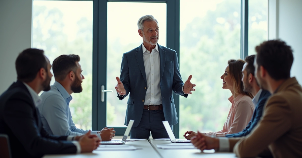 Líder autêntico conduzindo reunião de equipe