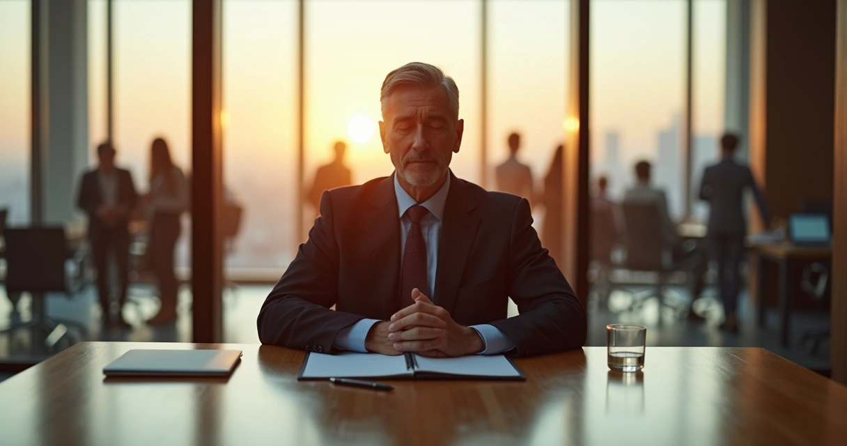 Líder sentado em sala de reunião praticando autorregulação emocional 