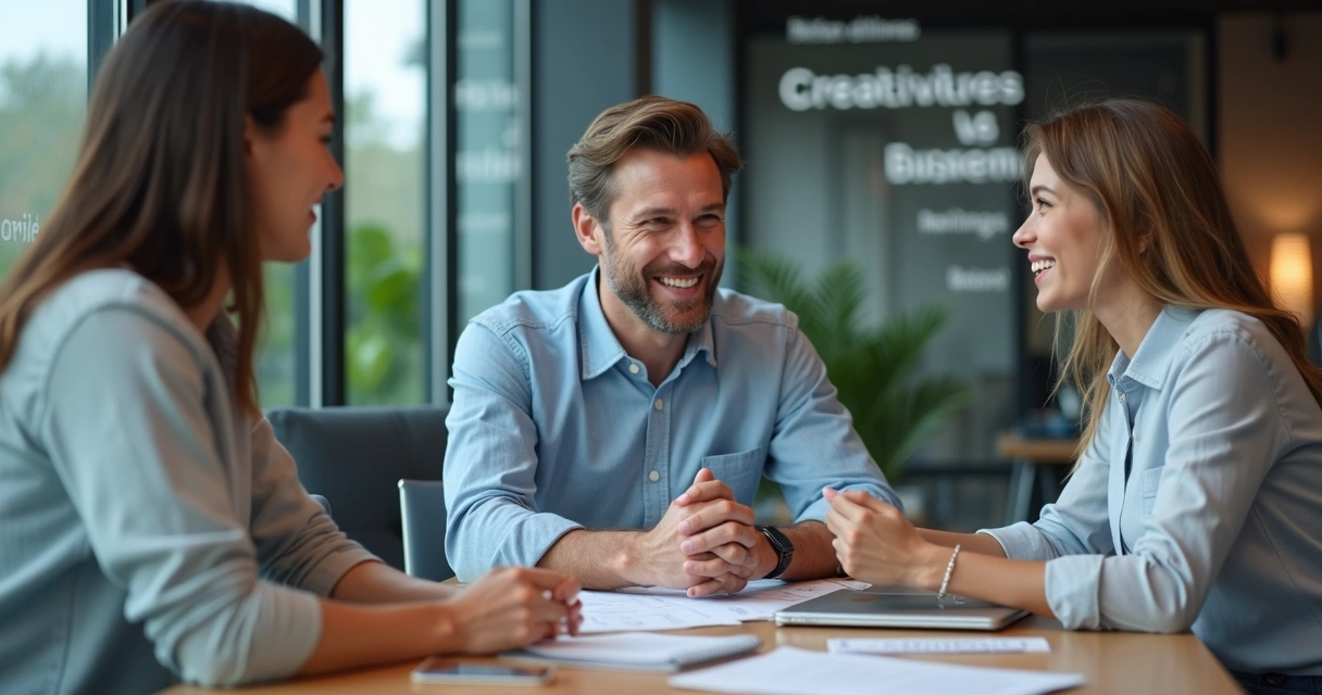 Líder recibiendo apoyo de su equipo en una reunión de trabajo moderna 