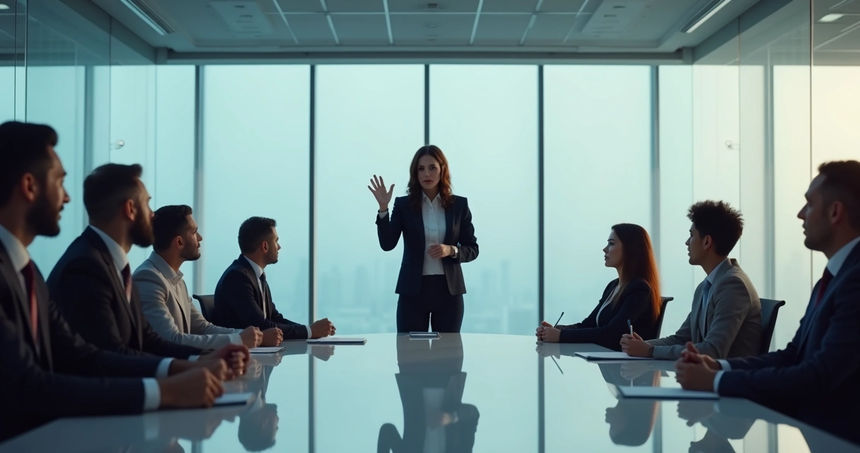 Líder estableciendo límites en reunión de trabajo