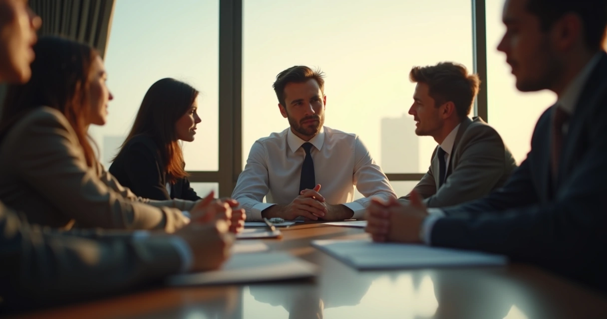 Pessoa em sala de reunião, metade do rosto na sombra, outra na luz, simbolizando dilemas internos 