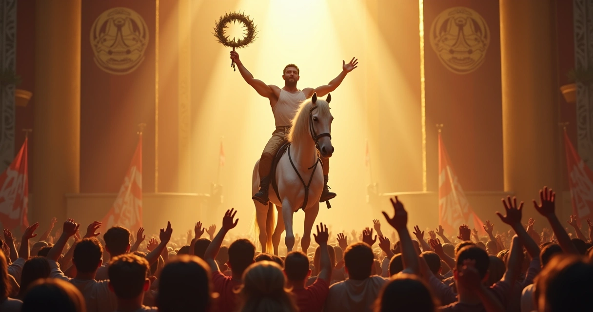 Pessoa comemorando vitória rodeada por outras que aplaudem 