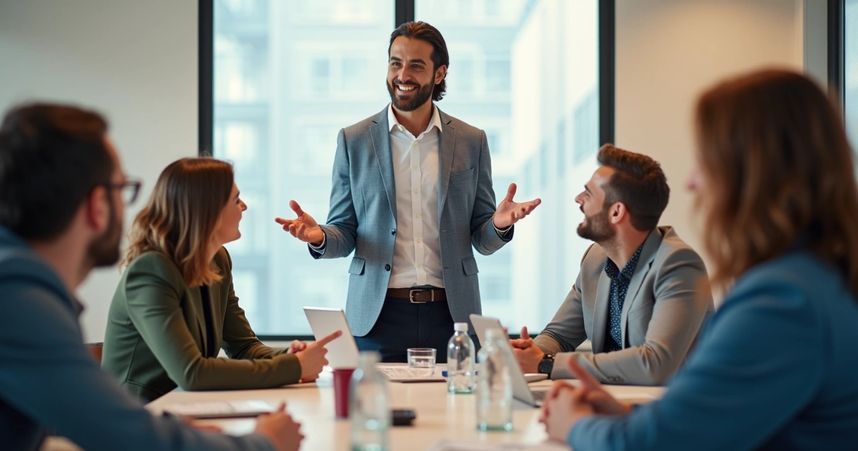Líder hablando a su equipo mostrando apertura emocional