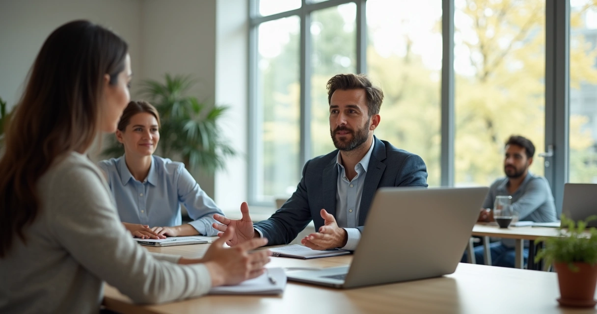Líder ouvindo colaborador em reunião com postura de empatia e compaixão 