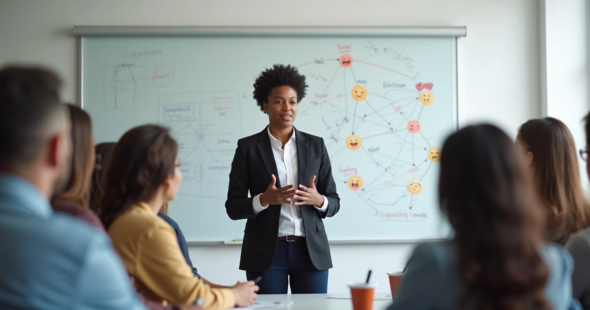 Líder apresenta comunicação construtiva para equipe empresarial 