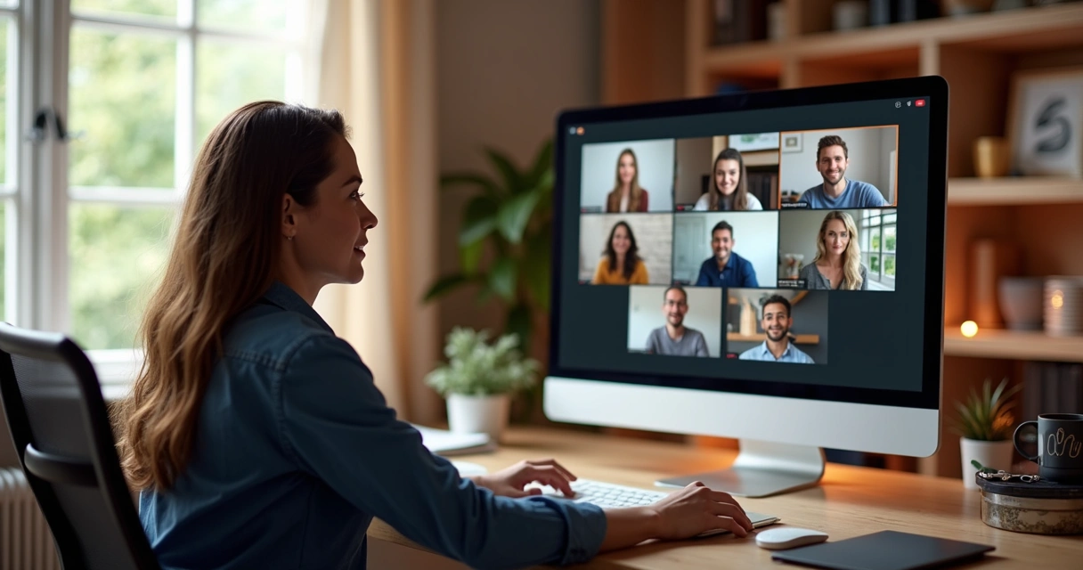 Líder conversando com equipe remota em videochamada 