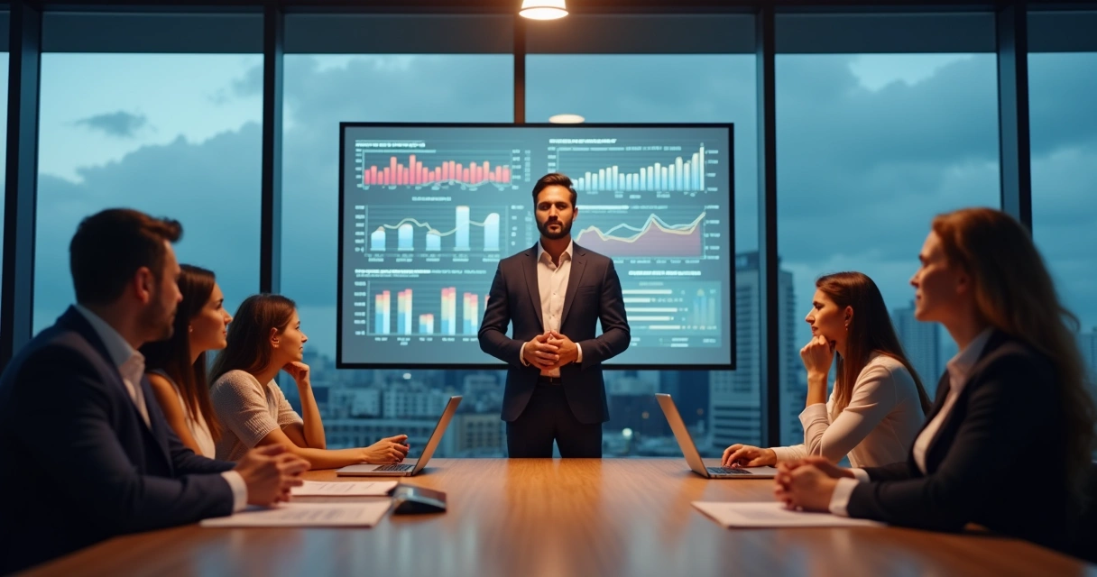 Líder sereno frente a un equipo en un entorno de trabajo de alta presión 