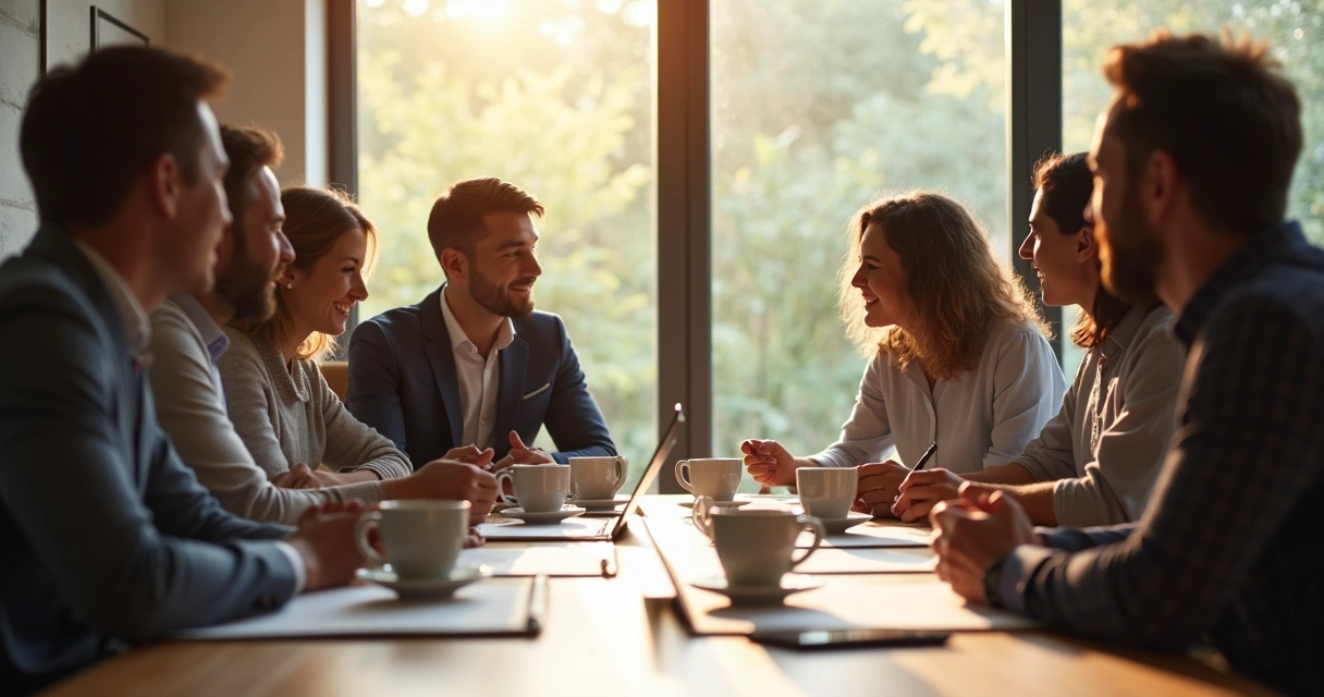 Líder en reunión escuchando a su equipo 