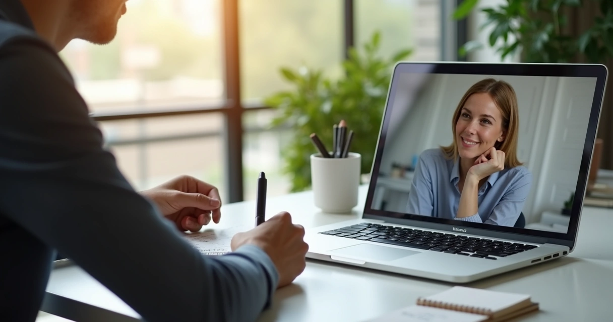 Líder em conversa online individual com colaborador remoto