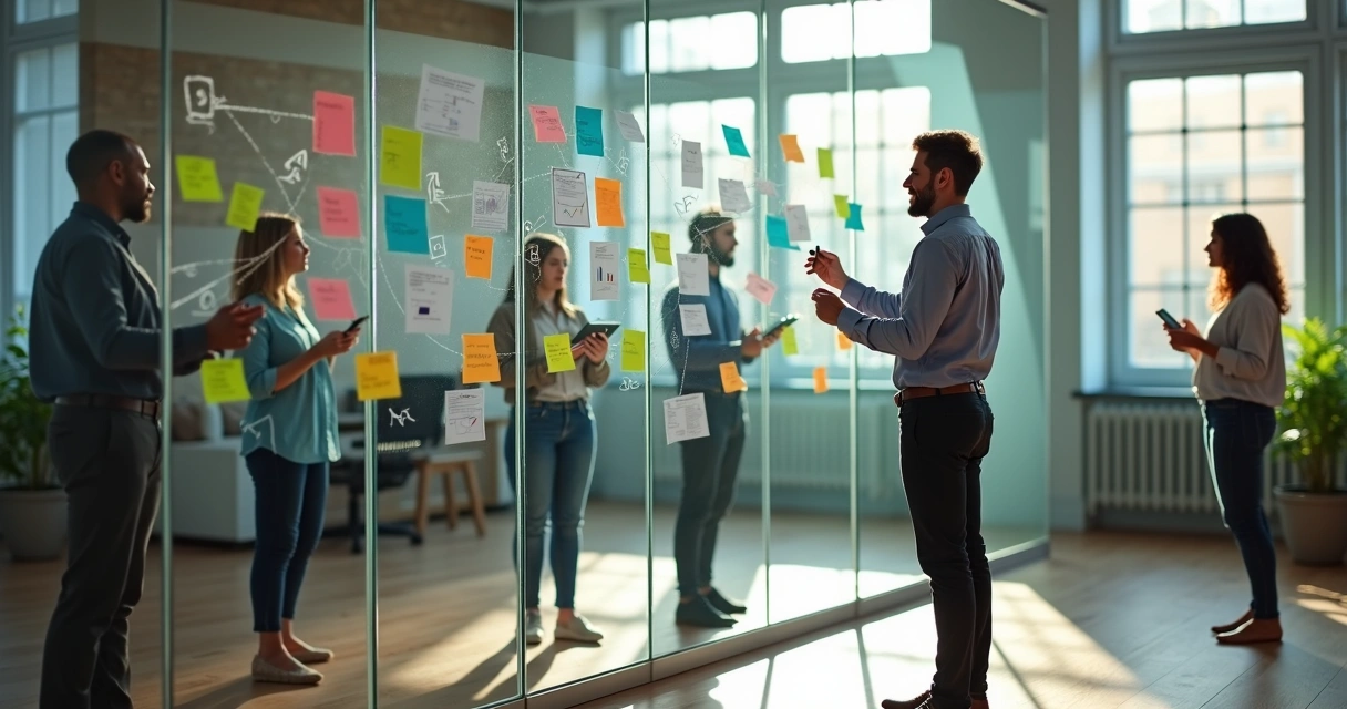Líder conecta equipes de diferentes áreas em grande painel colaborativo 