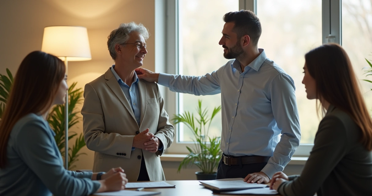 Líder apoiando colega em momento difícil no trabalho 