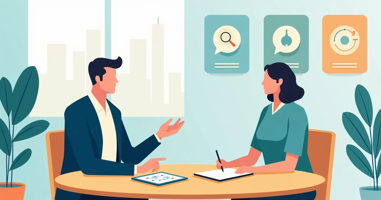 Gestor dando feedback estruturado para colaboradora em reunião individual 