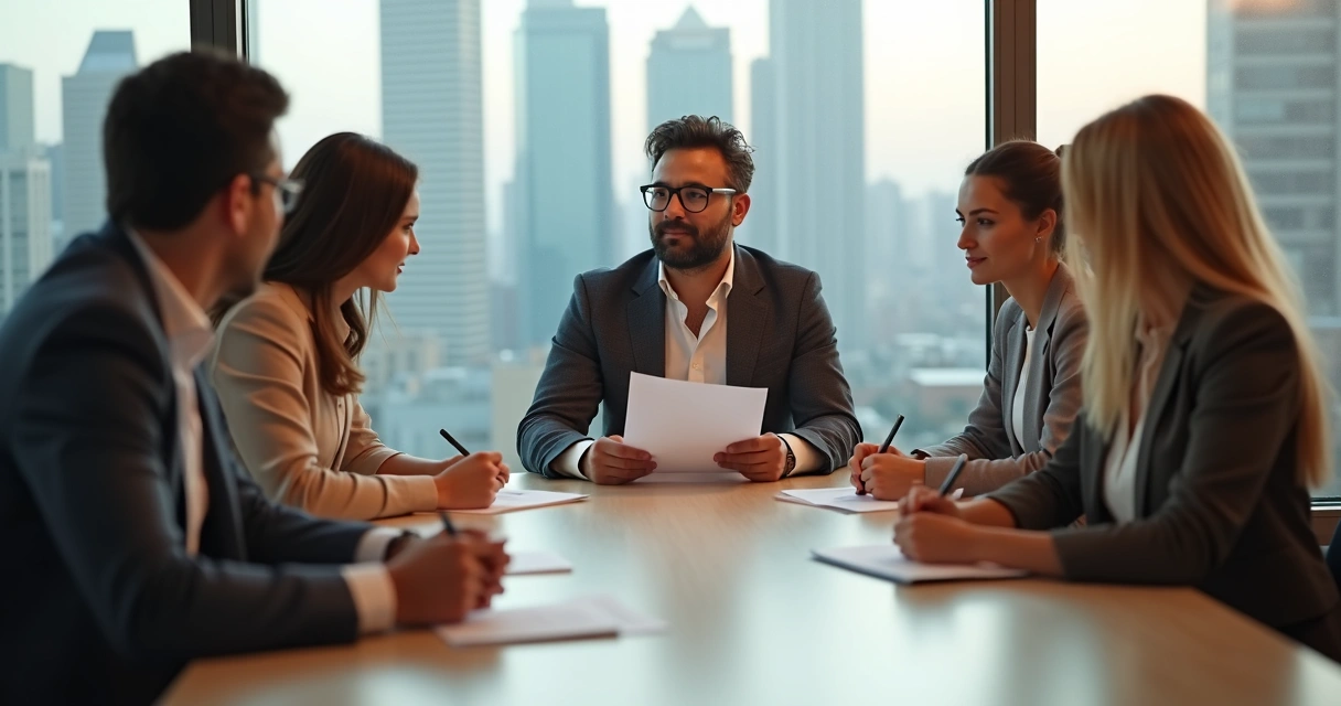 Persona delegando tareas en equipo de trabajo
