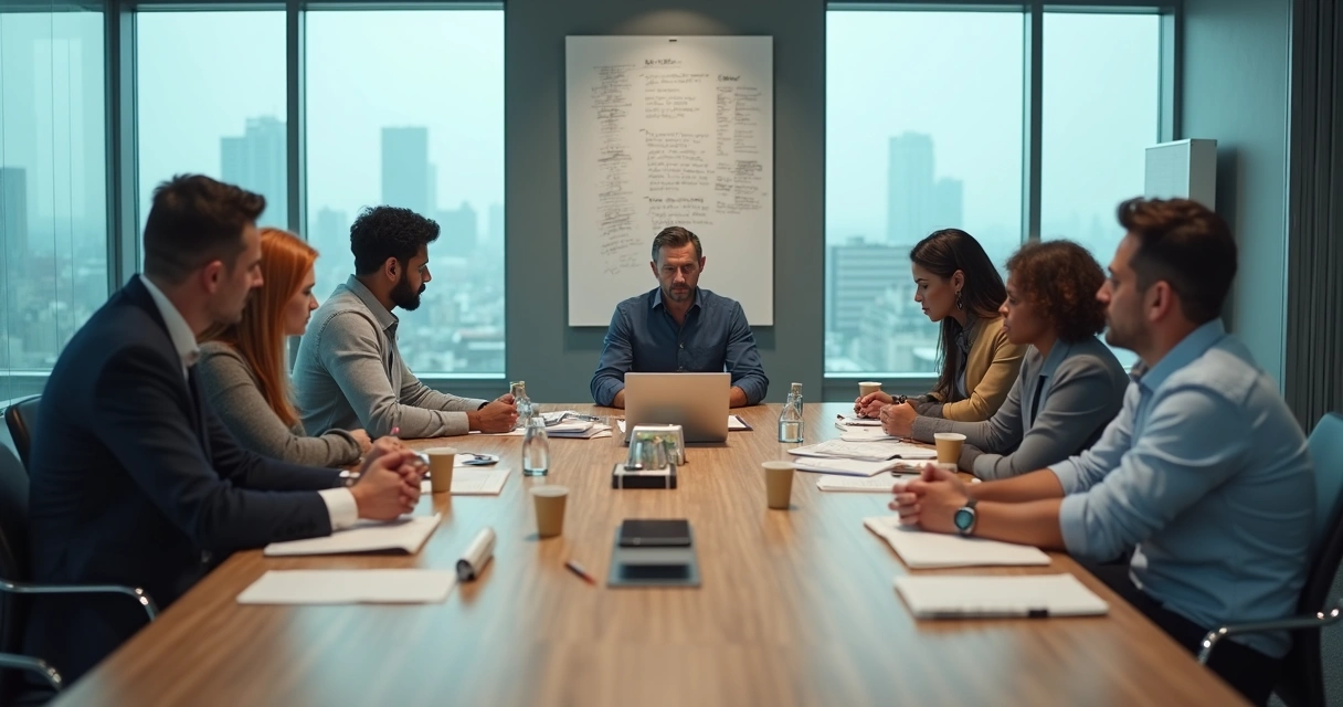 Líder isolado em reunião mostrando distância do time 