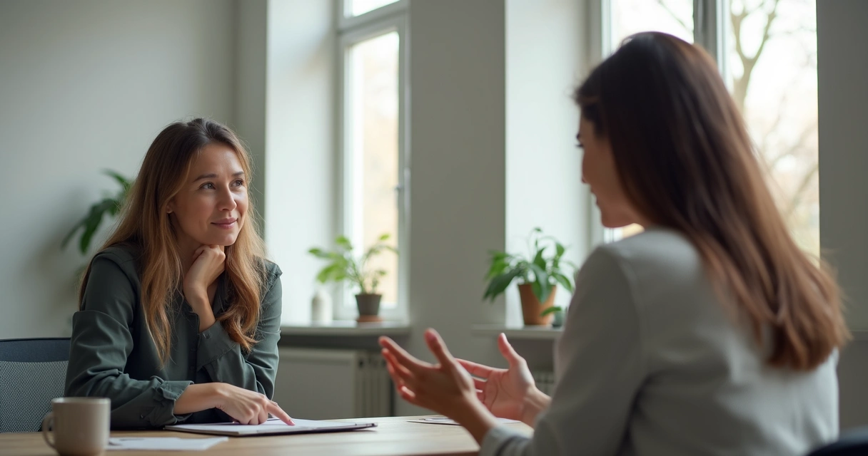 Líder escutando colaborador em discussão saudável 
