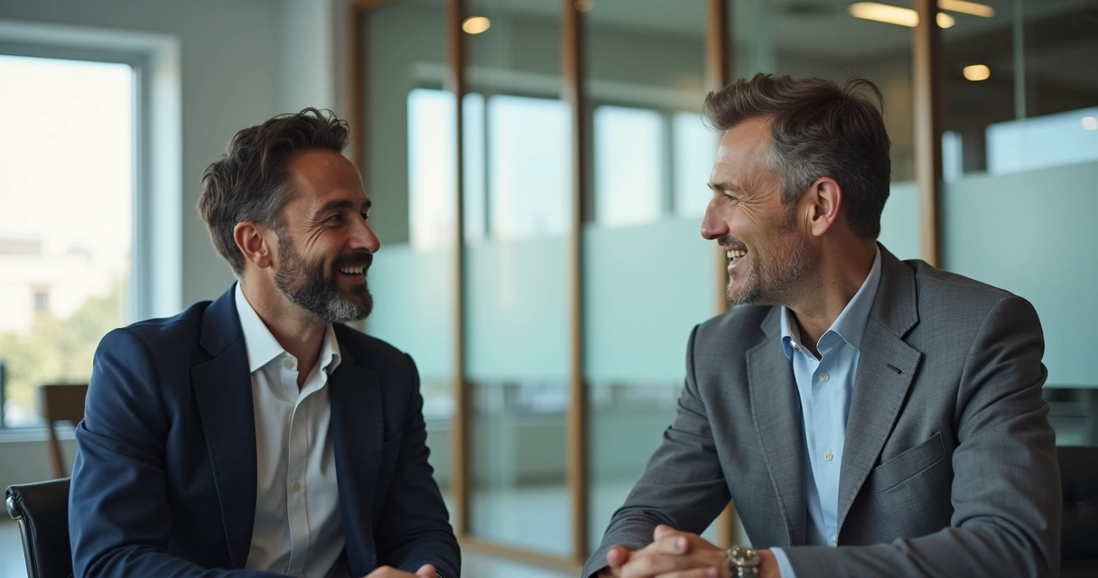 Líder conversando com funcionário em ambiente empresarial de confiança 