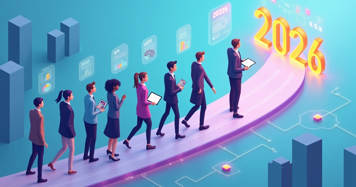 Líder digital guiando gestores por caminho de dados até 2026 