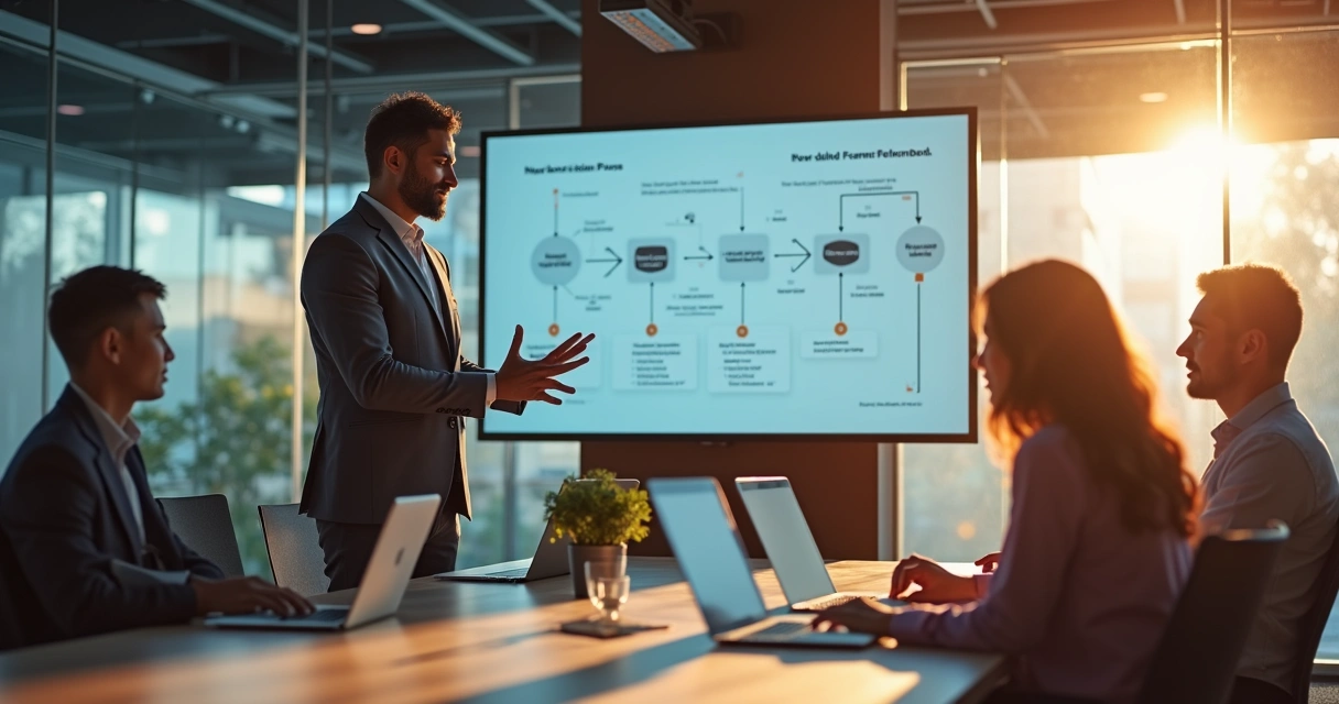 Líder orientando novo colaborador em reunião