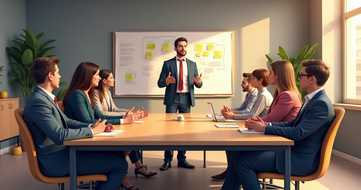 Líder conversa com equipe em reunião no escritório